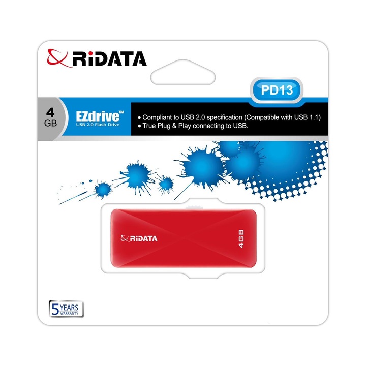 Memorie USB 4GB, RiDATA, model PD13, rosu, USB 2.0, 59.8x20.9x10.3mm