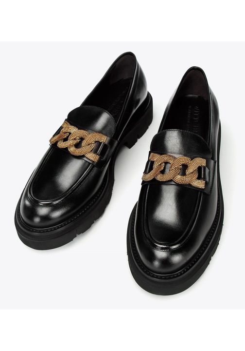 Дамски мокасини Wittchen, с декоративна верижка, естествена кожа, черни, с дебела платформа