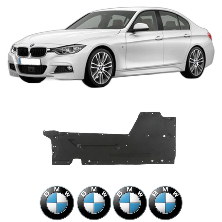 Scut motor BMW Seria 3 (F30, F80) din 2017-2019, protectie auto, plastic, 4x Stickere auto cu BMW