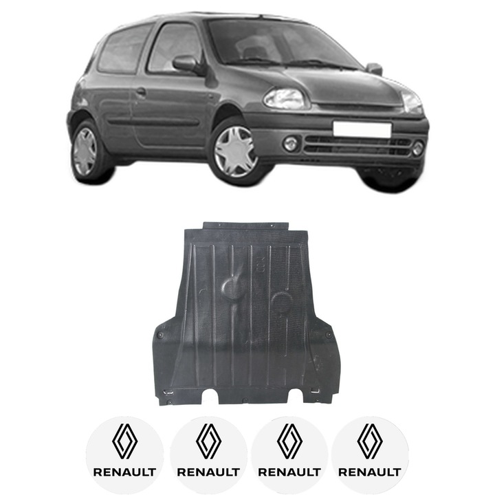 Scut motor RENAULT CLIO II (BB_, CB_) din 1998-2016, protectie auto, plastic, 4x Stickere auto cu RENAULT