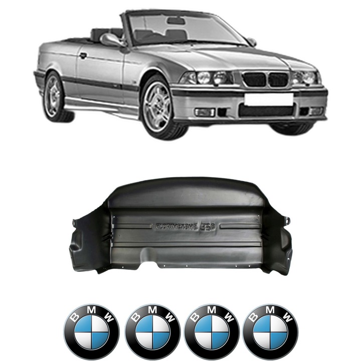 Scut motor BMW Seria 3 Convertible (E36) din 1993-1999, protectie auto, plastic, 4x Stickere auto cu BMW