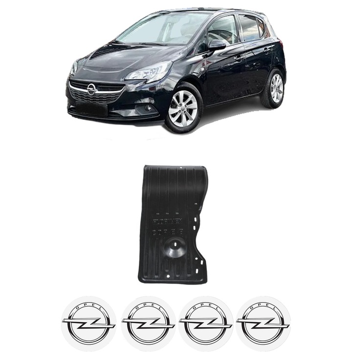 Scut motor OPEL CORSA E (X15) din 2014-2019, protectie auto, plastic, 4x Stickere auto cu OPEL