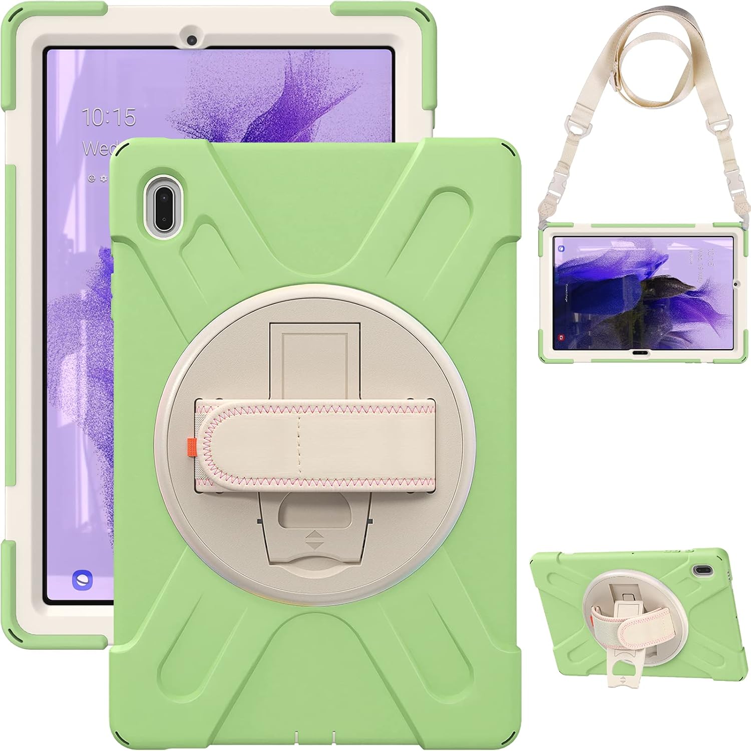 Husa Sigloo pentru Samsung Galaxy Tab A7 Lite(SM-T220/T225), 8.7", curea de umar, suport 360, verde deschis cu crem