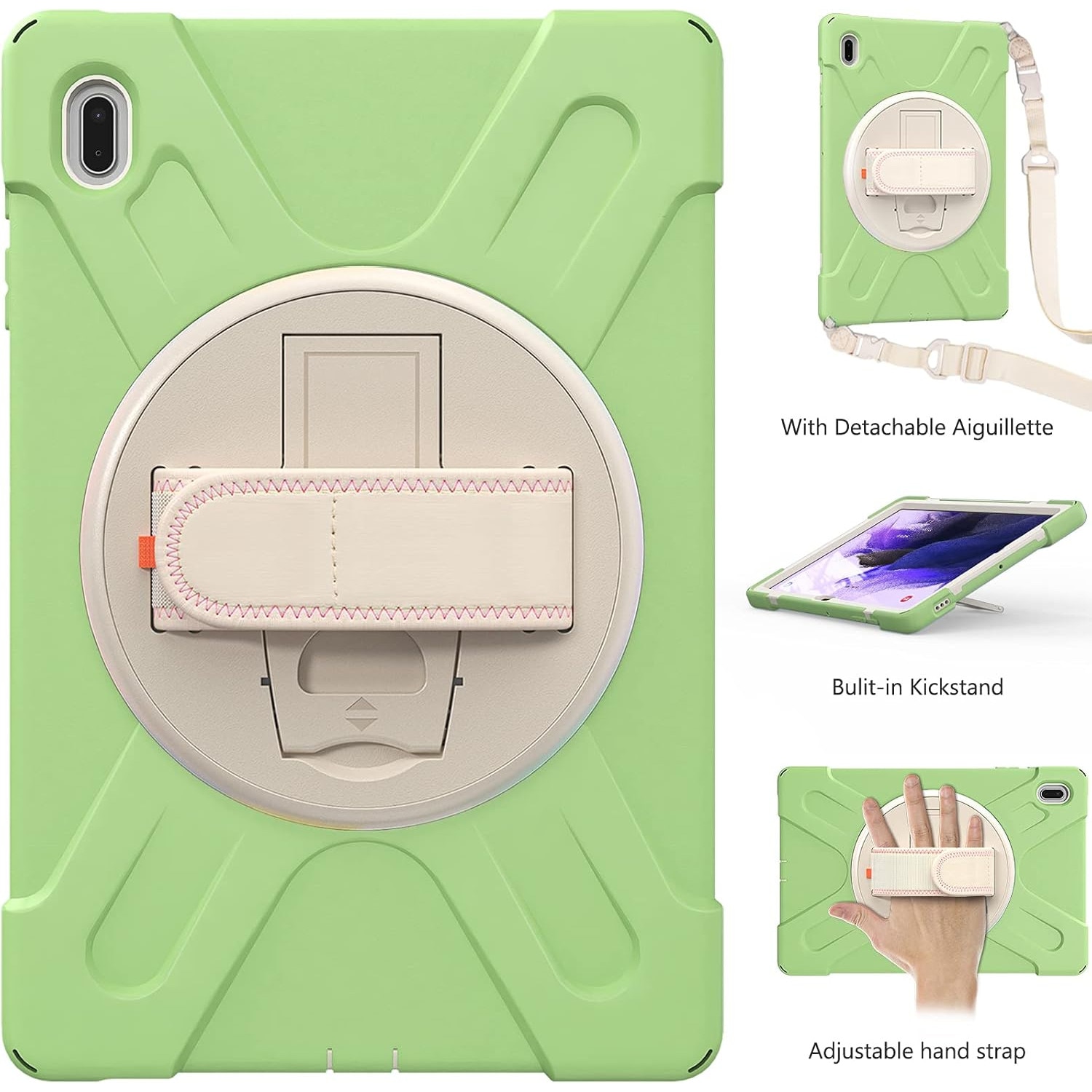 Husa Sigloo pentru Samsung Galaxy Tab A7 Lite(SM-T220/T225), 8.7", curea de umar, suport 360, verde deschis cu crem