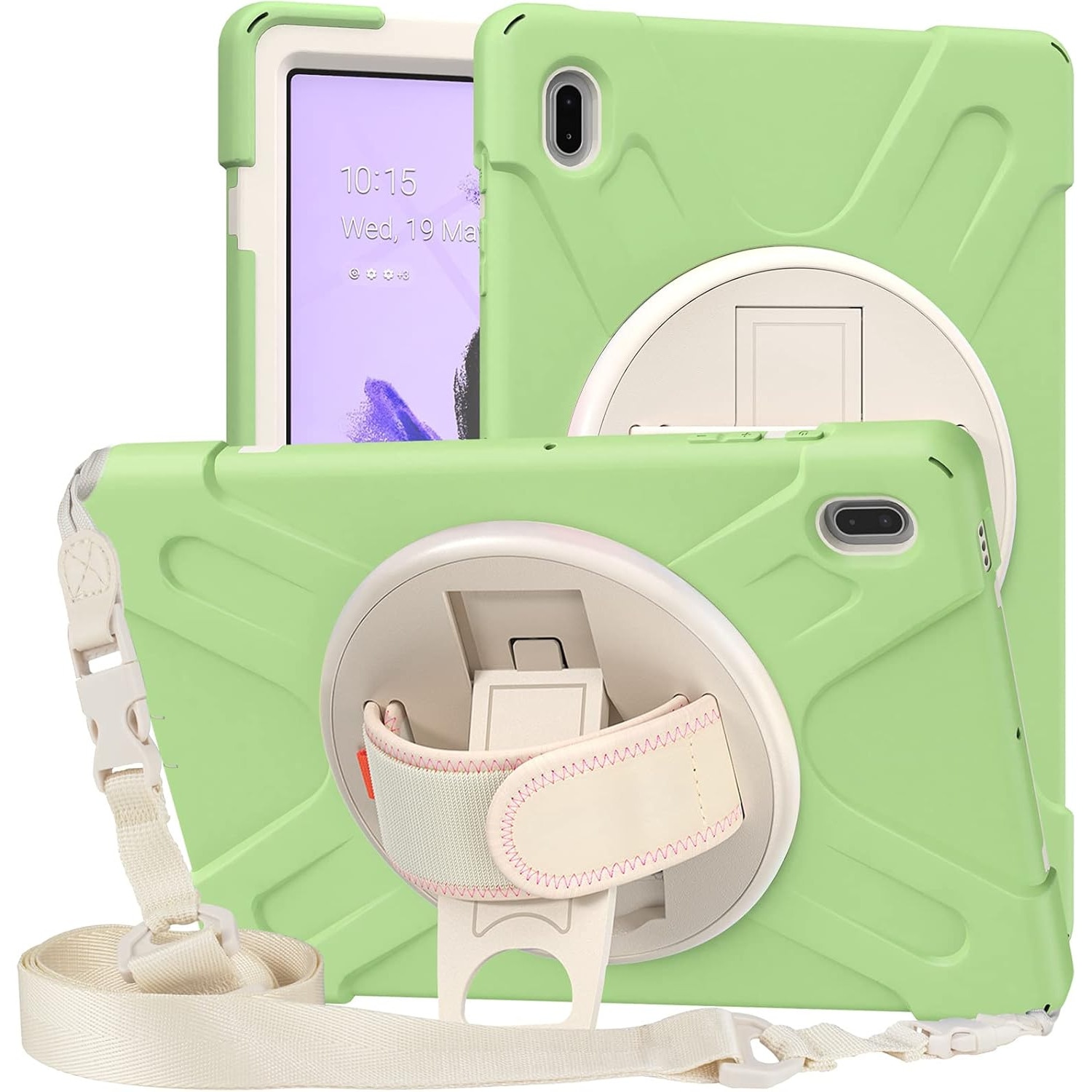 Husa Sigloo pentru Samsung Galaxy Tab A7 Lite(SM-T220/T225), 8.7", curea de umar, suport 360, verde deschis cu crem