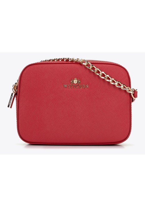 Дамска чанта за рамо WITTCHEN от сафиано кожа, червена, твърд дизайн, с верижка