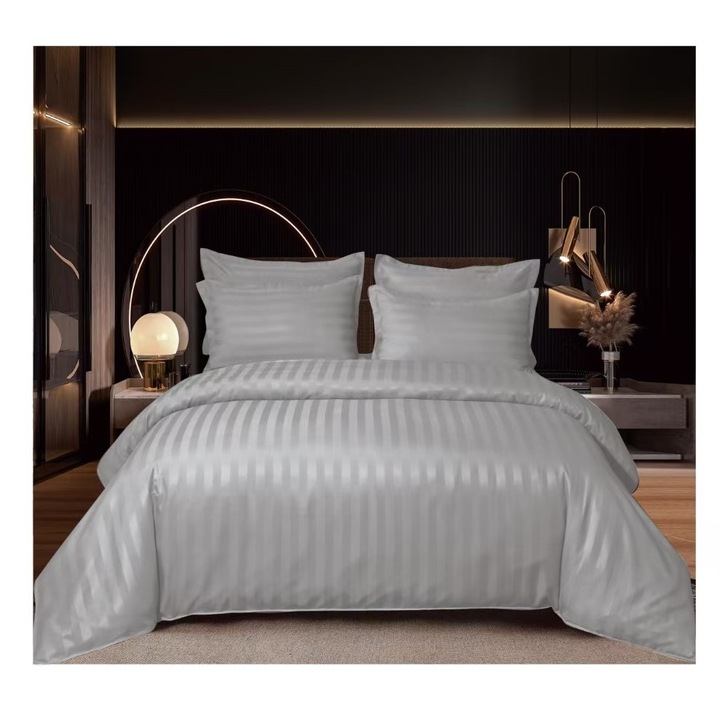 Lenjerie pat dublu uni, Finet, 6 piese, Gri