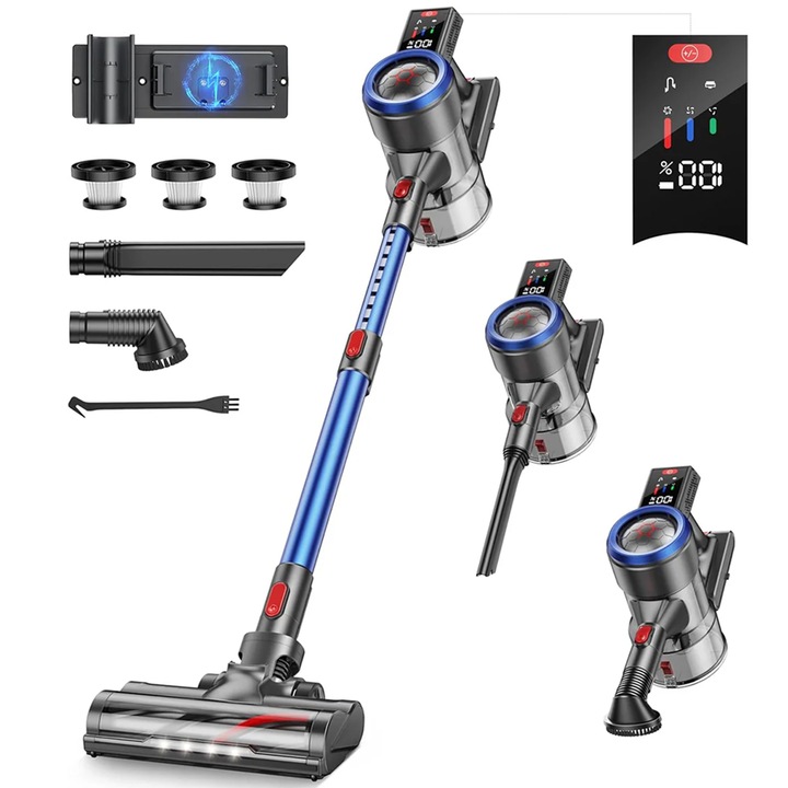 Aspirator vertical Buture JR700 Vacuum Cleaner, 500W, 38Kpa, Autonomie 55 min, 7*2200 mAh