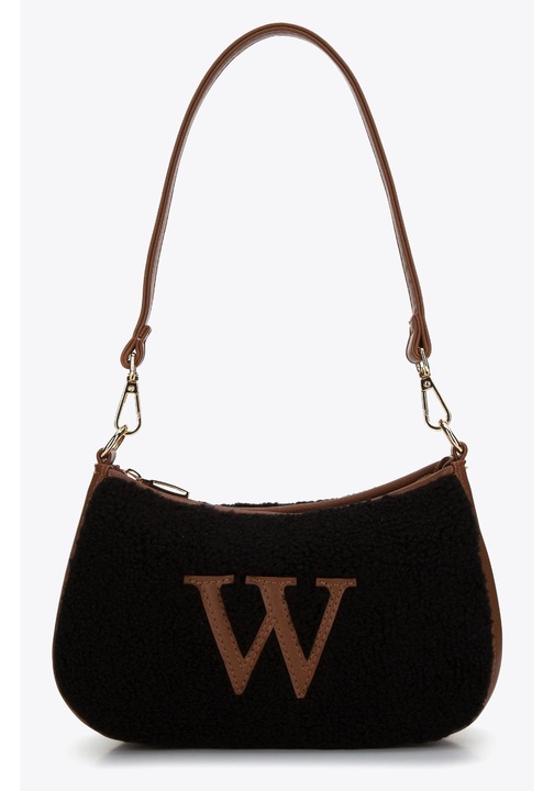 Дамска чанта WITTCHEN, модел багета, екологична, с детайли от изкуствена кожа, черно-кафява, малки размери