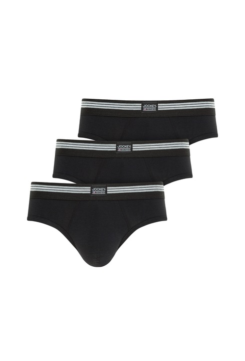 Jockey Jockey, Set de chiloti din bumbac cu banda logo in talie - 3 perechi, Negru
