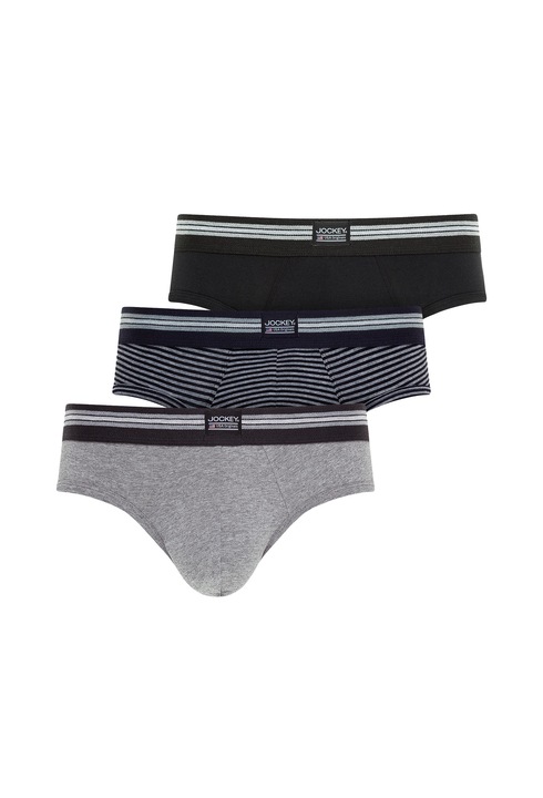 Jockey Jockey, Set de chiloti din bumbac cu banda logo in talie - 3 perechi, Negru/Gri