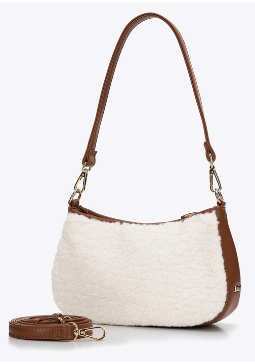 Дамска чанта WITTCHEN, модел багета, екологична, кремаво-кафява, с детайли от изкуствена кожа, размери 30x20см