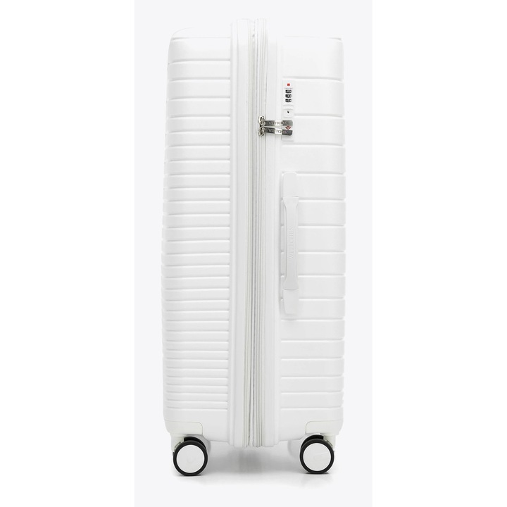 Troler mare WITTCHEN, polipropilen, extensibil 4cm, capacitate 91-104 litri, alb cu dungi stralucitoare