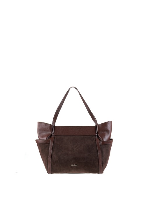 Pierre Cardin, Geanta din piele si piele intoarsa cu maner Sereia, Maro inchis