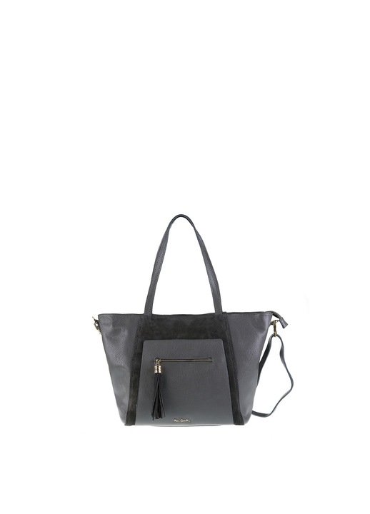 Pierre Cardin, Geanta din piele cu bareta de umar si detaliu cu canaf, Gri