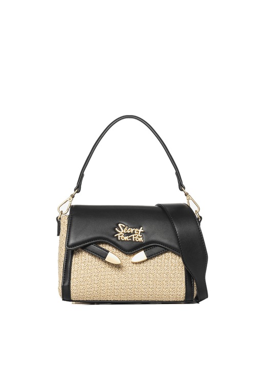SECRET PON PON., Geanta crossbody cu logo Eridana Nova, Negru, Bej