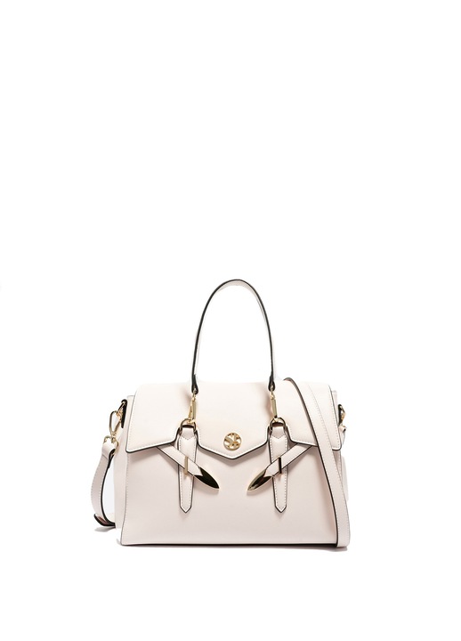 SECRET PON PON., Geanta din piele ecologica cu maner si bareta detasabila Valoria, Alb