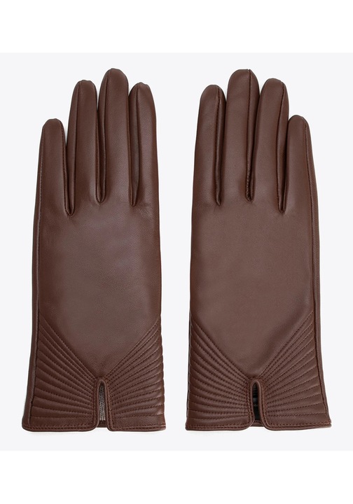 Manusi dama, piele naturala cu amestec de lana, maro, S