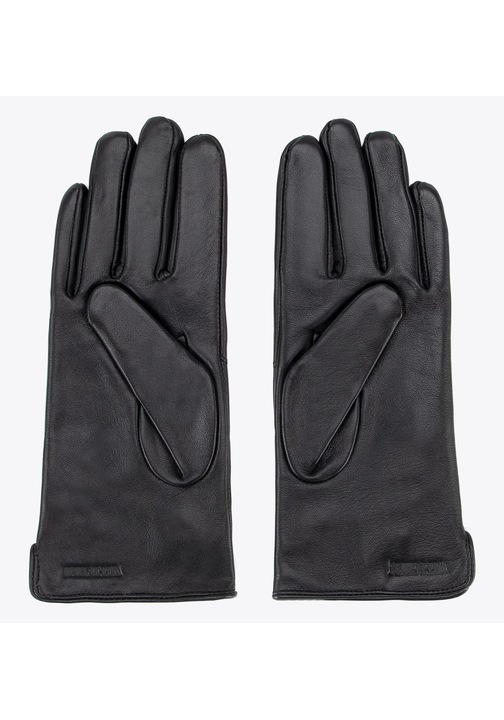 Manusi de dama cu cusaturi decorative, piele naturala neagra, marimea S