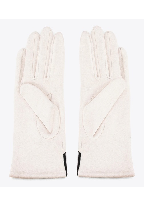 Manusi de dama din poliester crem si negru cu funda