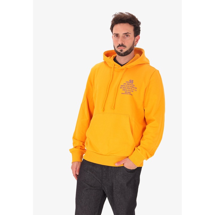 Diesel, Hanorac cu snur, imprimeu text si buzunar kangaroo, Galben