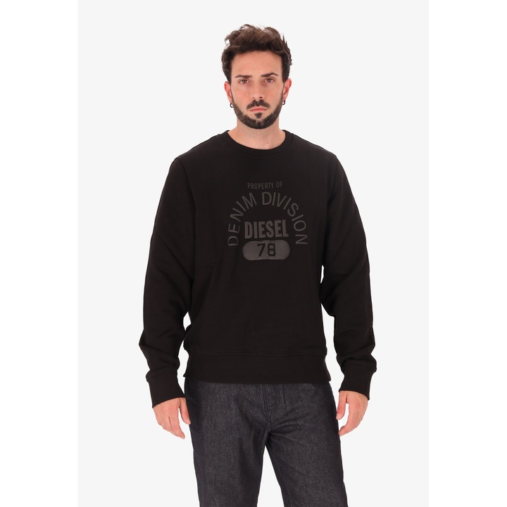 Diesel, Bluza de trening cu imprimeu logo frontal, Negru