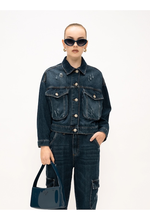 Marc ellis, Jacheta crop de denim, Albastru inchis