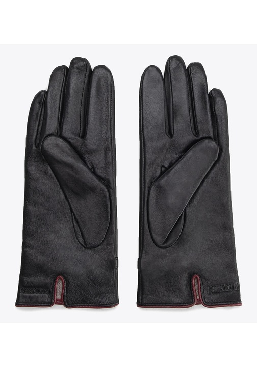 Manusi calde din piele pentru femei cu lana, negre, piele naturala, negru, S