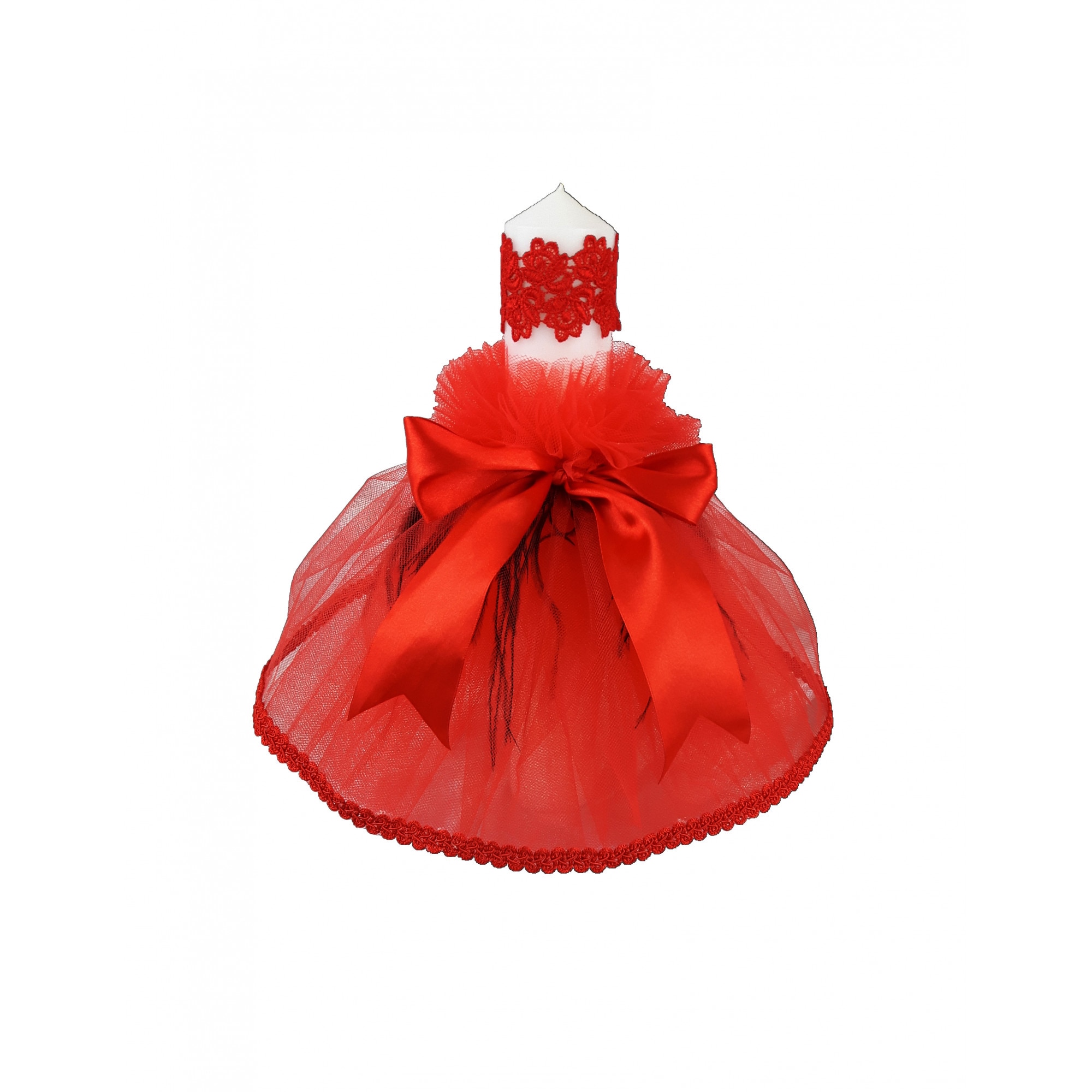 Lumanare botez pentru baieti-fete, culoare rosie, decorata cu pene