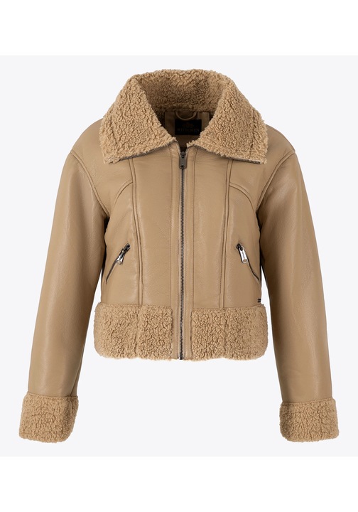 Geaca scurta dama Wittchen din piele ecologica, bej, cu blana artificiala, versatila