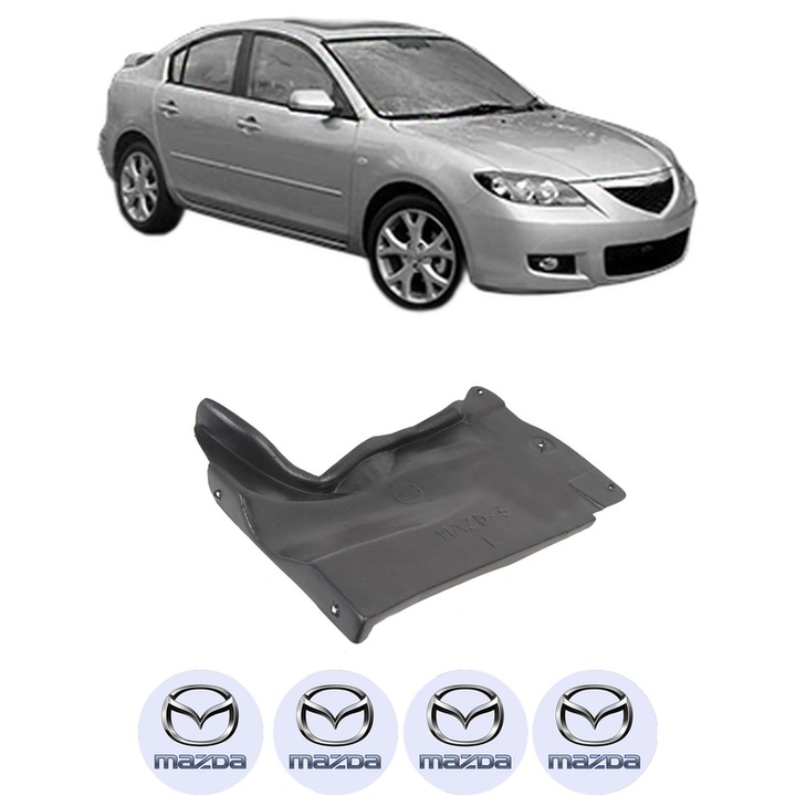 Scut motor MAZDA 3 Saloon (BK) din 2003-2009, protectie auto, plastic, 4x Stickere auto cu MAZDA