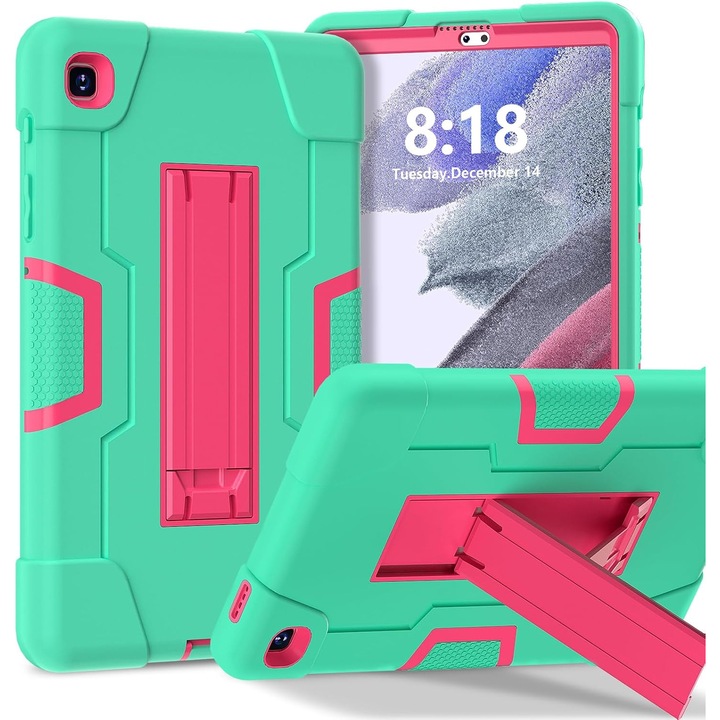 Husa Shockproof Armor pentru Samsung Galaxy Tab A7 Lite(SM-T220/T225), 8.7", Sigloo, stand Built-in, Protectie 360, Verde deschis cu roz