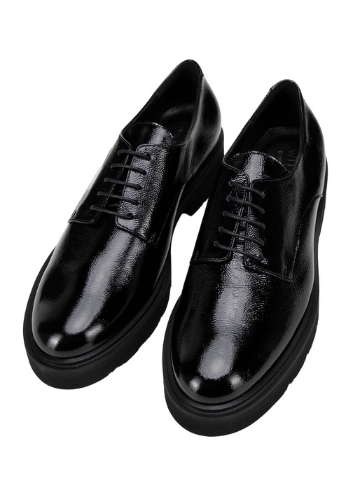 Pantofi dama Wittchen, piele lacuita, cu sireturi, negru