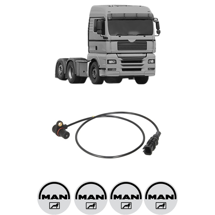 Senzor impulsuri arbore cotit MAN TGA 33.480 din 2002-2007 KW 353 CP 480 CMC 12816, pentru pornire auto, Bosch, 4x Stickere auto cu MAN