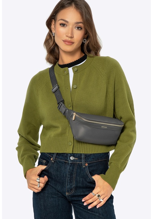 Дамска чанта WITTCHEN, найлон, сива, с детайли от екологична кожа, регулируема