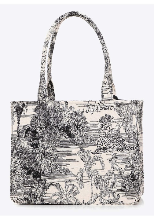 Geanta shopper dama WITTCHEN, model cu detalii din ecopiele, capacitate A4, negru-crem