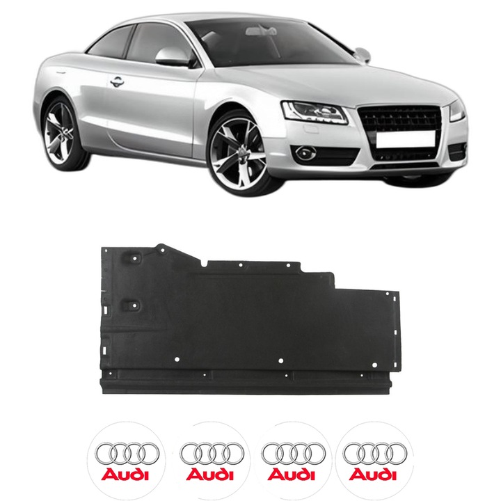 Scut motor AUDI A5 (8T3) din 2007-2017, protectie auto, plastic, 4x Stickere auto cu AUDI