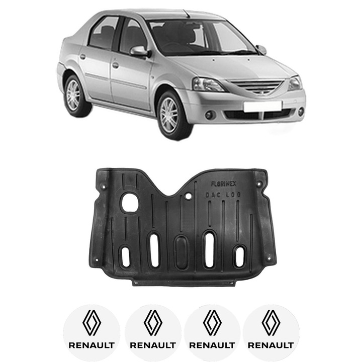 Scut motor RENAULT LOGAN I (LS_) din 2004-2015, protectie auto, plastic, 4x Stickere auto cu RENAULT