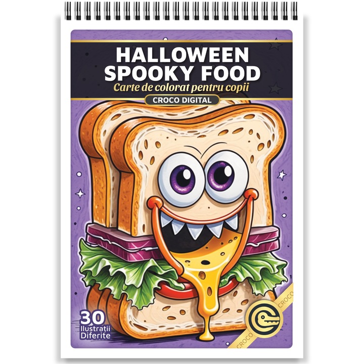 Carte de colorat pentru copii, Halloween Spooky Food, 30 Ilustratii cu Mancare Infricosatoare, 66 pagini – A5