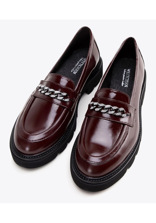 Дамски мокасини Wittchen, естествена кожа, детайл с верижка, Бордо