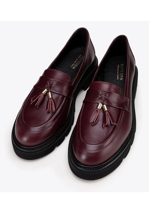 Елегантни дамски мокасини Wittchen, естествена кожа, с платформа, бордо