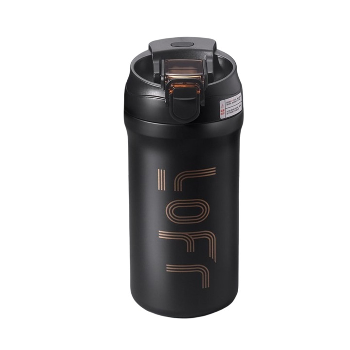 Termos Mixbo cu pai, otel inoxidabil, negru mat, 600 ml, design minimalist, ideal pentru birou si calatorii