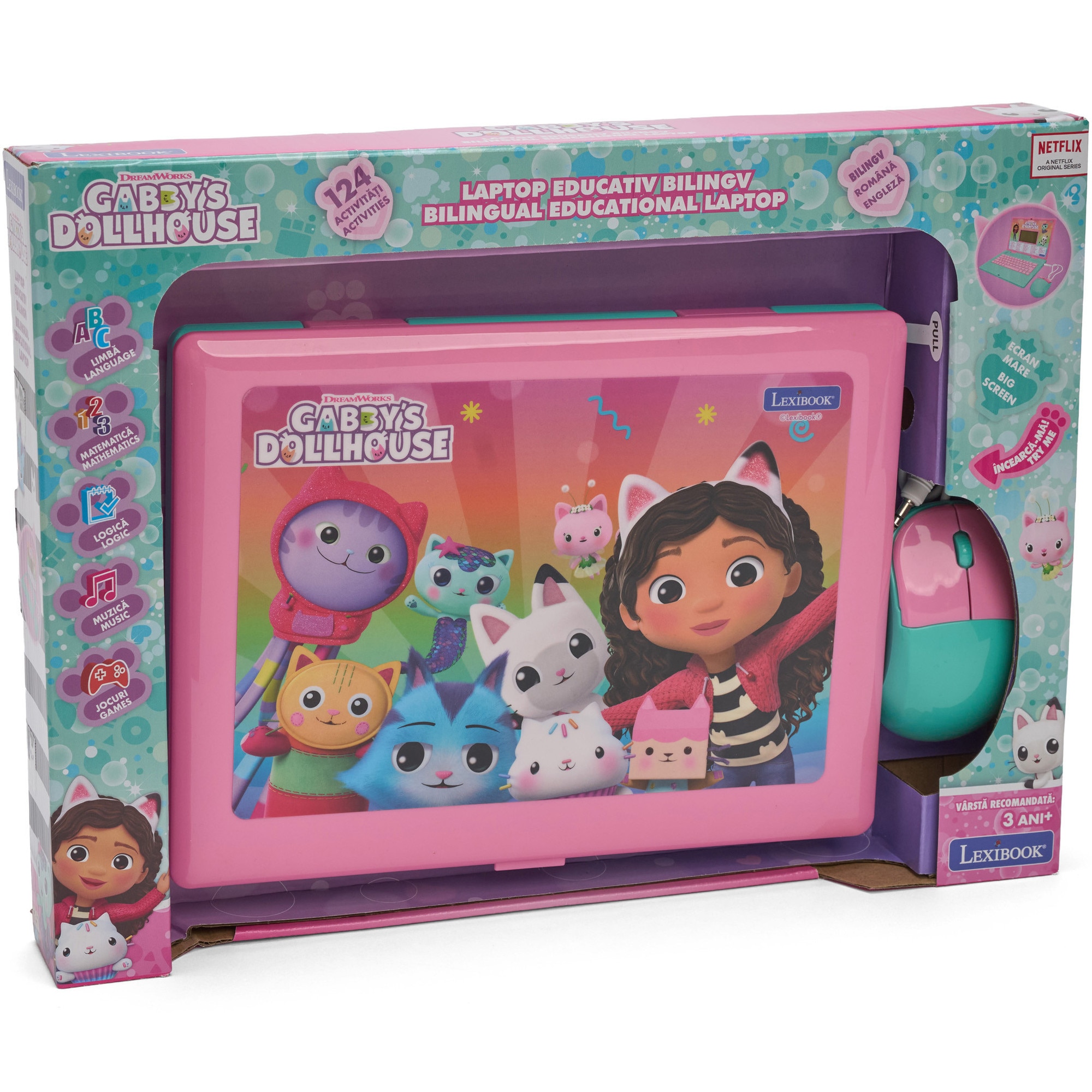 Laptop educational Lexibook - Gabby's Dollhouse, bilingv EN/RO, 124 activitati