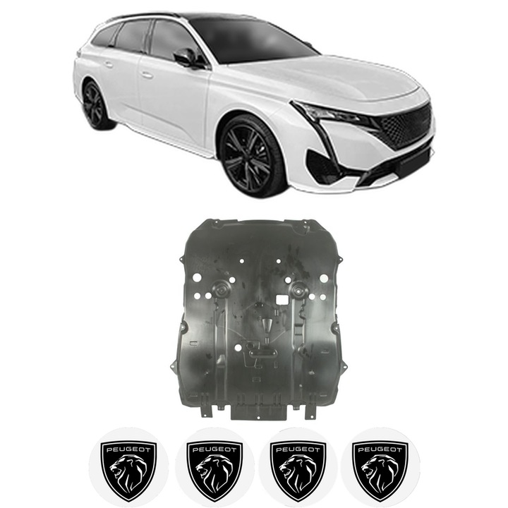 Scut motor PEUGEOT 308 SW III (FC_, FJ_, FR_, F4_, FN_) din 2021-2023, protectie auto, plastic, 4x Stickere auto cu PEUGEOT