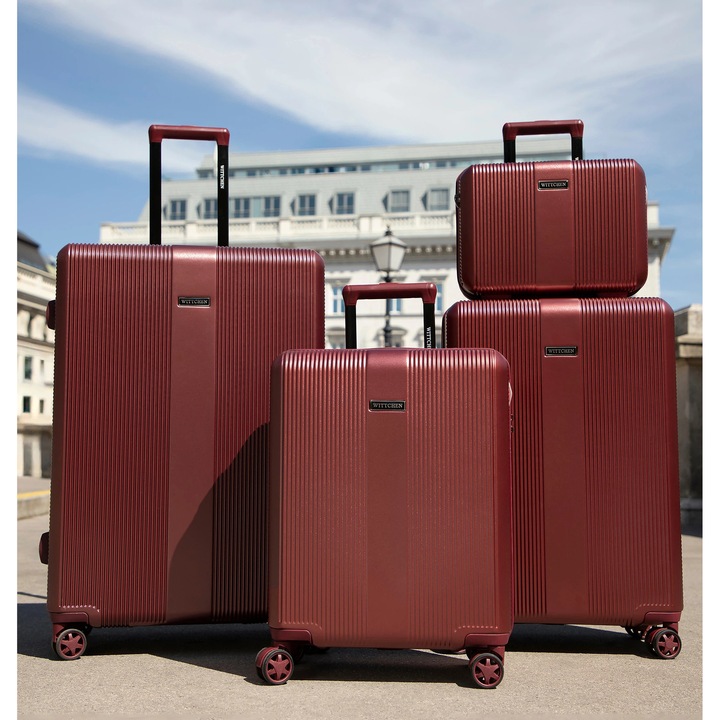 Troler mediu WITTCHEN din polikarbonat, burgund, 4 roti, 360°