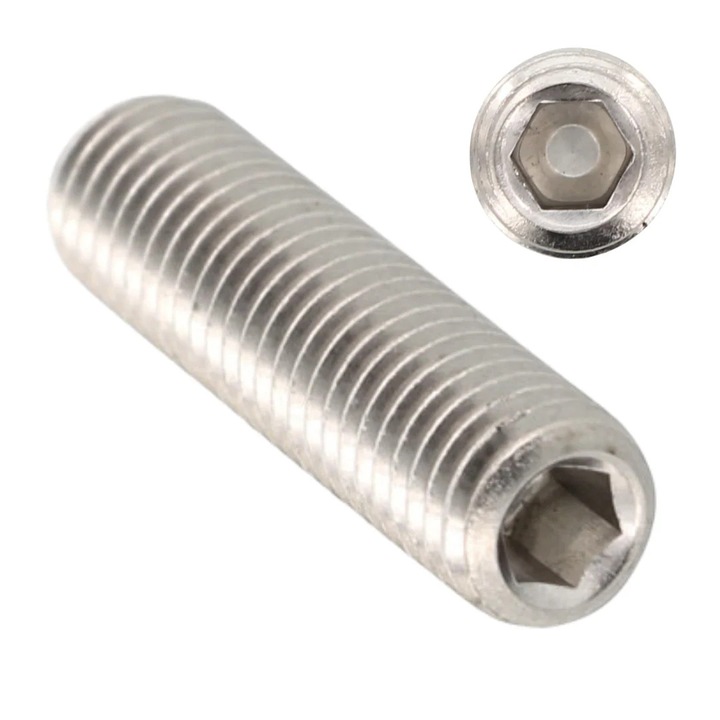 Set 200 Stift Filetat DIN 913 ISO 4026, Locas Hex Imbus, Varf Plat, M8 x 20 mm