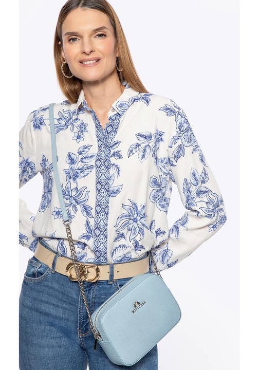 Дамска чанта за рамо WITTCHEN от сафианова кожа, квадратна, синя, с верижка