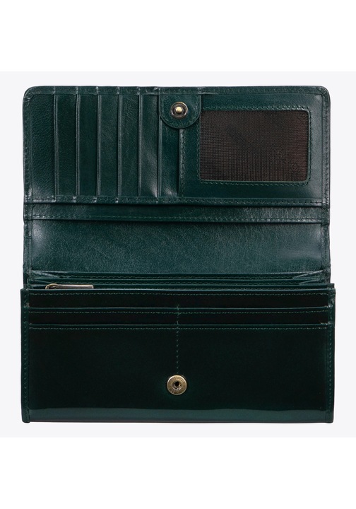 Дамско портмоне WITTCHEN Florence, естествена лачена кожа, 2 отделения за банкноти, 18 места за карти, зелено