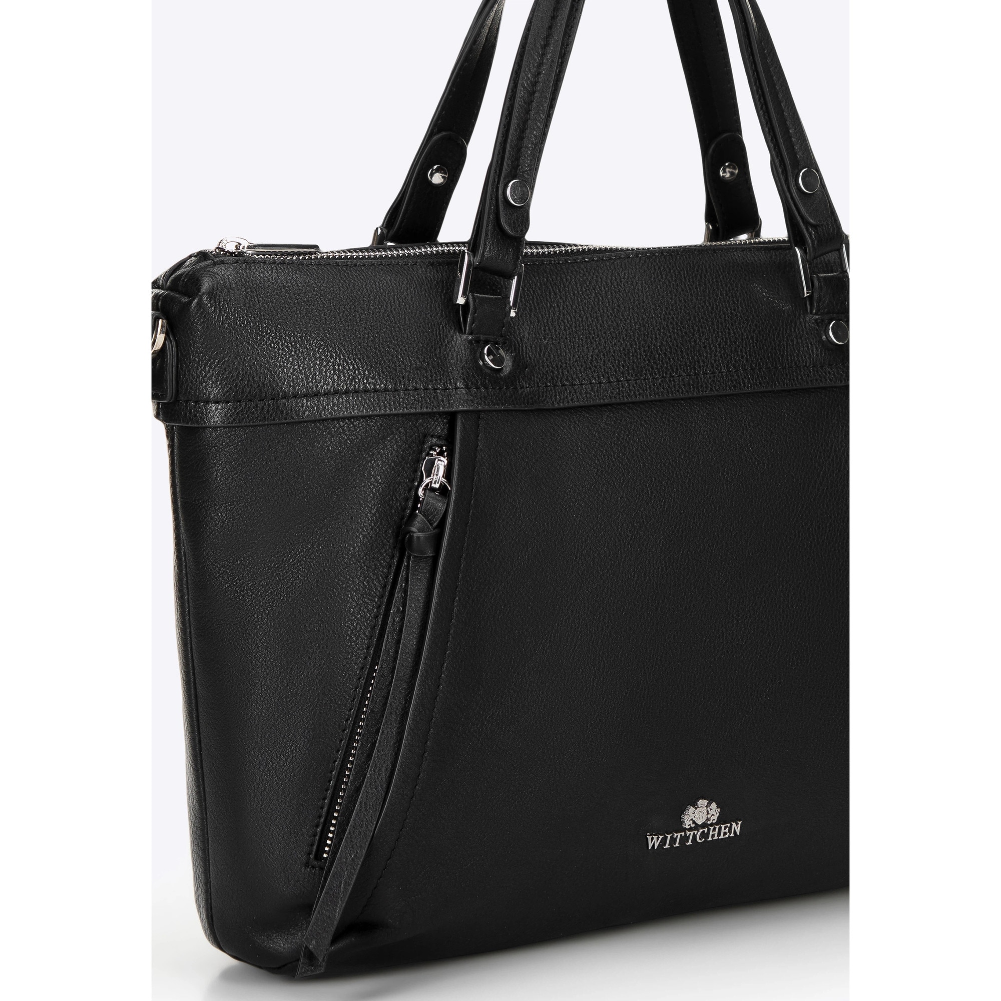 Geanta laptop 15", WITTCHEN, piele naturala, neagra, cu manere si curea reglabila