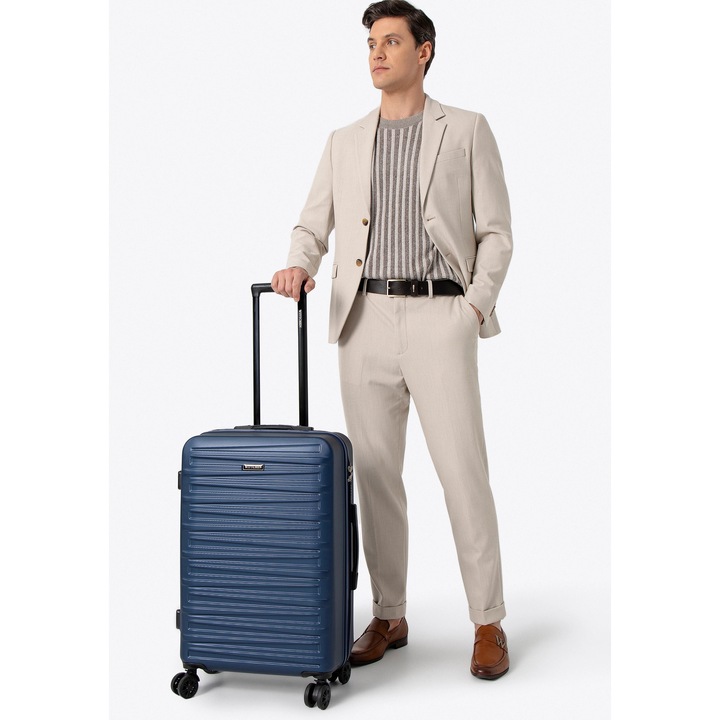 Troler WITTCHEN, mediu, ABS, 4 roti duble, design modern, albastru, 55x35x23cm